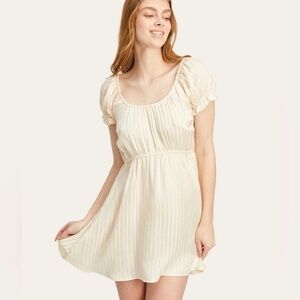 Morgan Lane Ava Anthropologie Sandy White 100% Silk Off the Shoulder Mini Dress‎